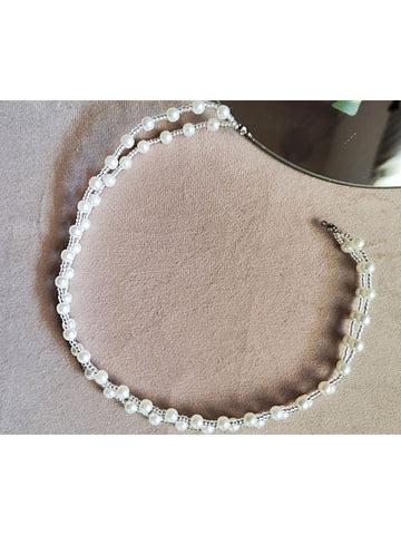 Tiara Coroa Grinalda Dupla de Pérolas Delicada Noiva